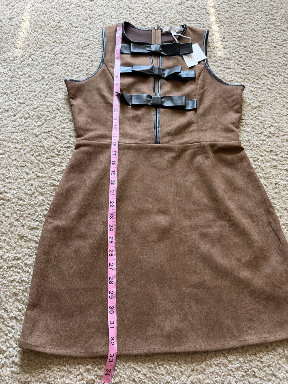Antropologie Flat White Faux-Suede Sleeveless Bow-Trim Event Mini Dress M NWT - Picture 12 of 14
